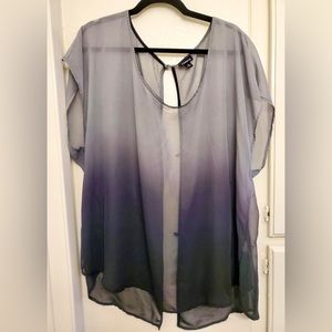 Torrid Sheer Ombré Grey to Black Blouse: Back Button up